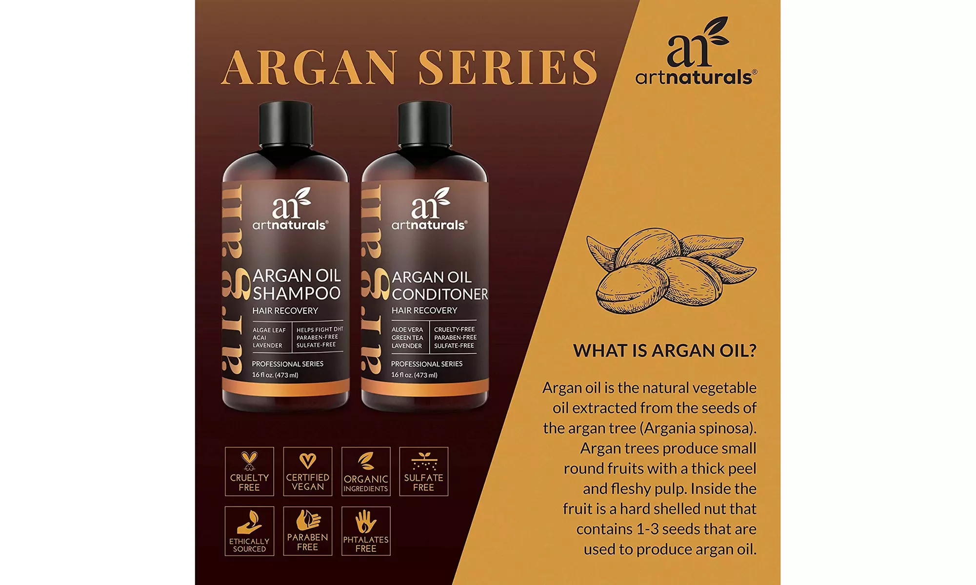 Artnaturals Argan Hair Growth Therapy Shampoo & Conditioner Set (2 x 16 Fl Oz) - Second Medium