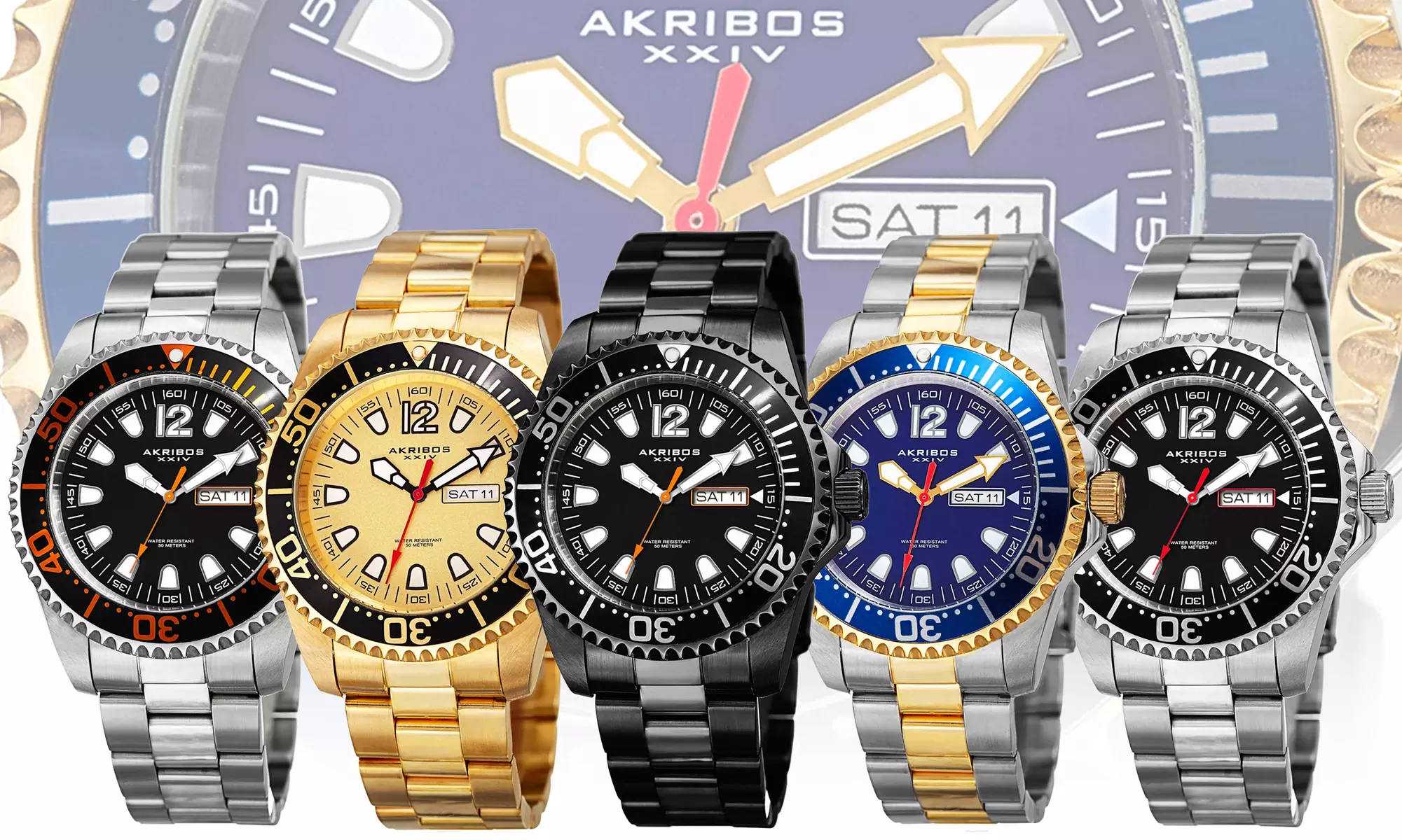 Men's Akribos XXIV AK947  Diver  Day Date Stainless Steel Bracelet Watch - Primary Image