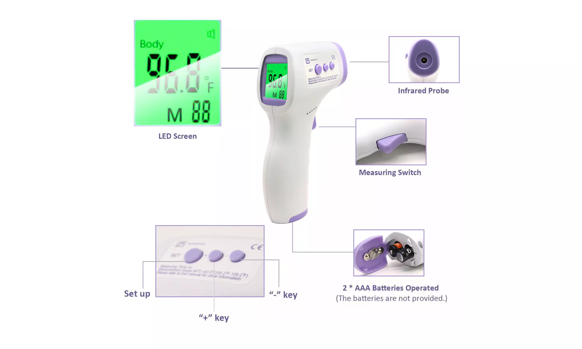 Forehead Infrared Thermometer LCD Screen Digital Non-Contact for Adult & Baby