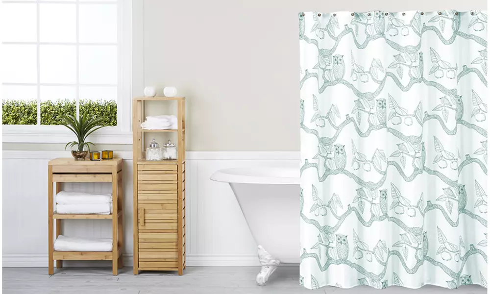 Eve Owl Print Faux Silk Shower Curtain  - Primary Image