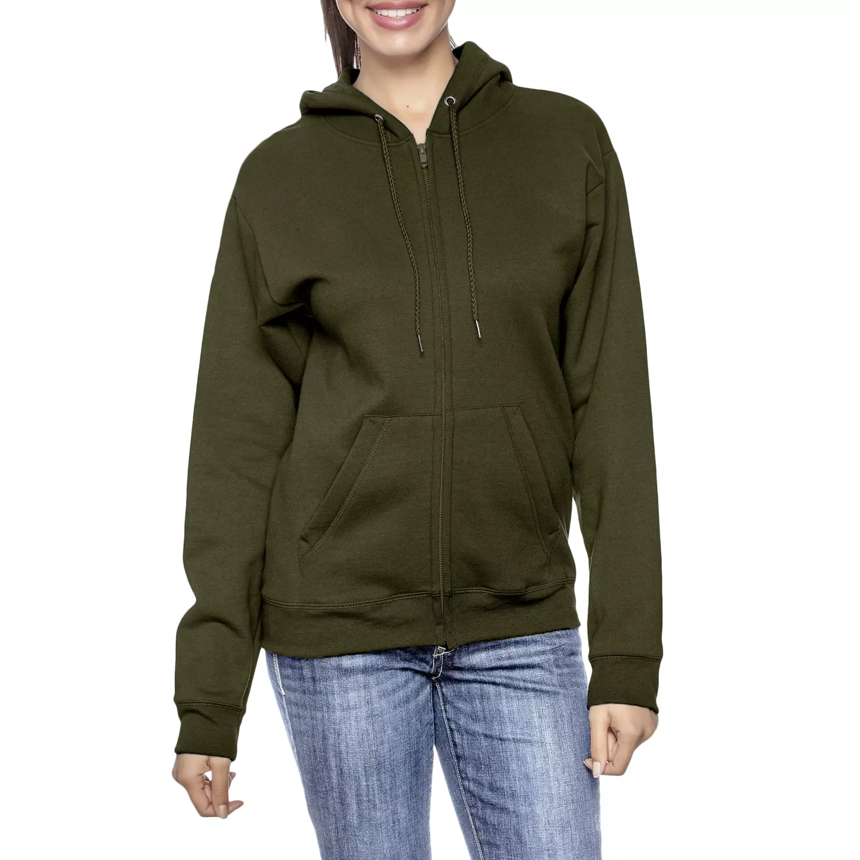 Women's Oversize Loose Fit Fleece-Lined Zip Hoodie Sweater