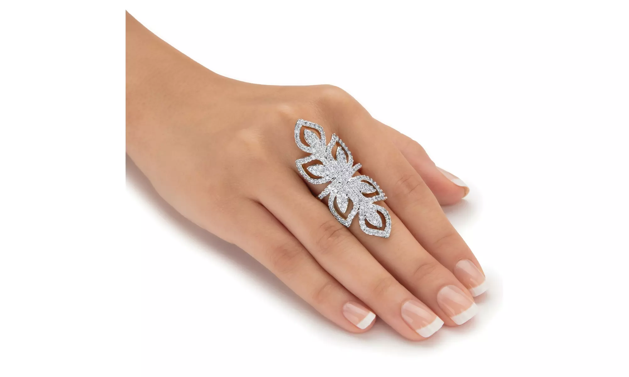 2.70 TCW Round 14k Gold-Plated Cubic Zirconia Openwork Leaf Cocktail Ring - Second Medium