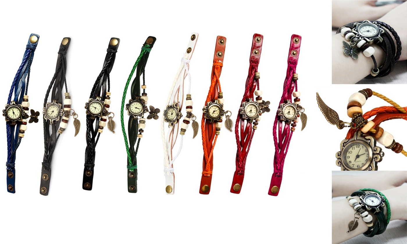 Women's Vintage Bohemian Vegan Leather Watch  (Charm And Color Choices)