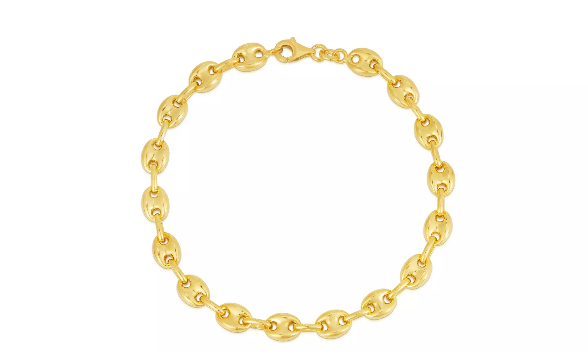 18k Gold Plated 925 Sterling Silver 6MM Puffed Mariner Chain Link Bracelet 
