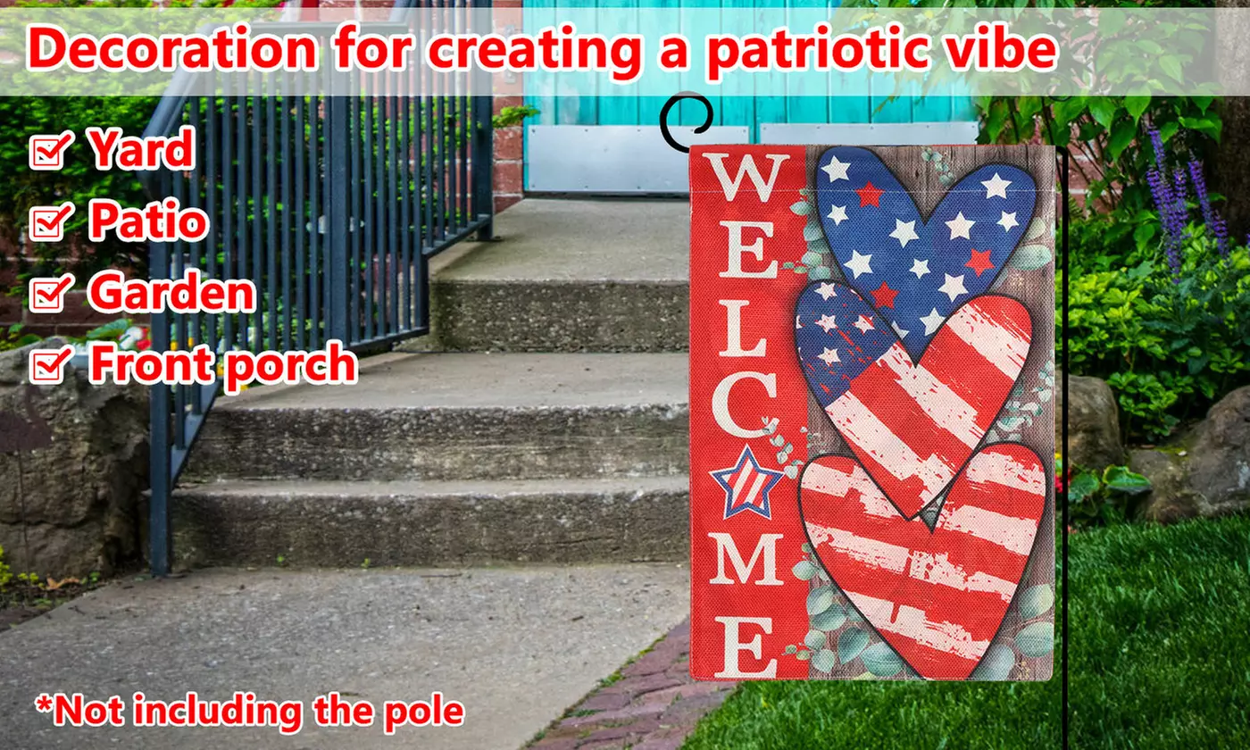 4th of July Patriotic Welcome Garden Flag 12x18 Inch Double Sided USA Flag