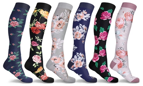 DCF Floral Compression Socks 6 Pairs: Small- Medium Set 1 (3-Pack)