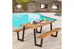 Picnic Table Bench Set Outdoor Camping Wooden 2 Built-in Benches w/Umbrella Hole - Second Medium