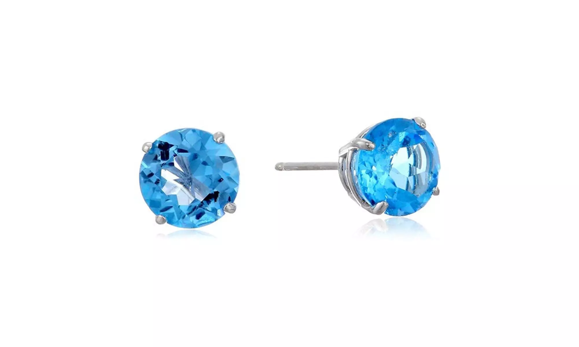 14k White Gold Plated 4 MM Round Genuine Blue Zircon Stud Earrings - Primary Image