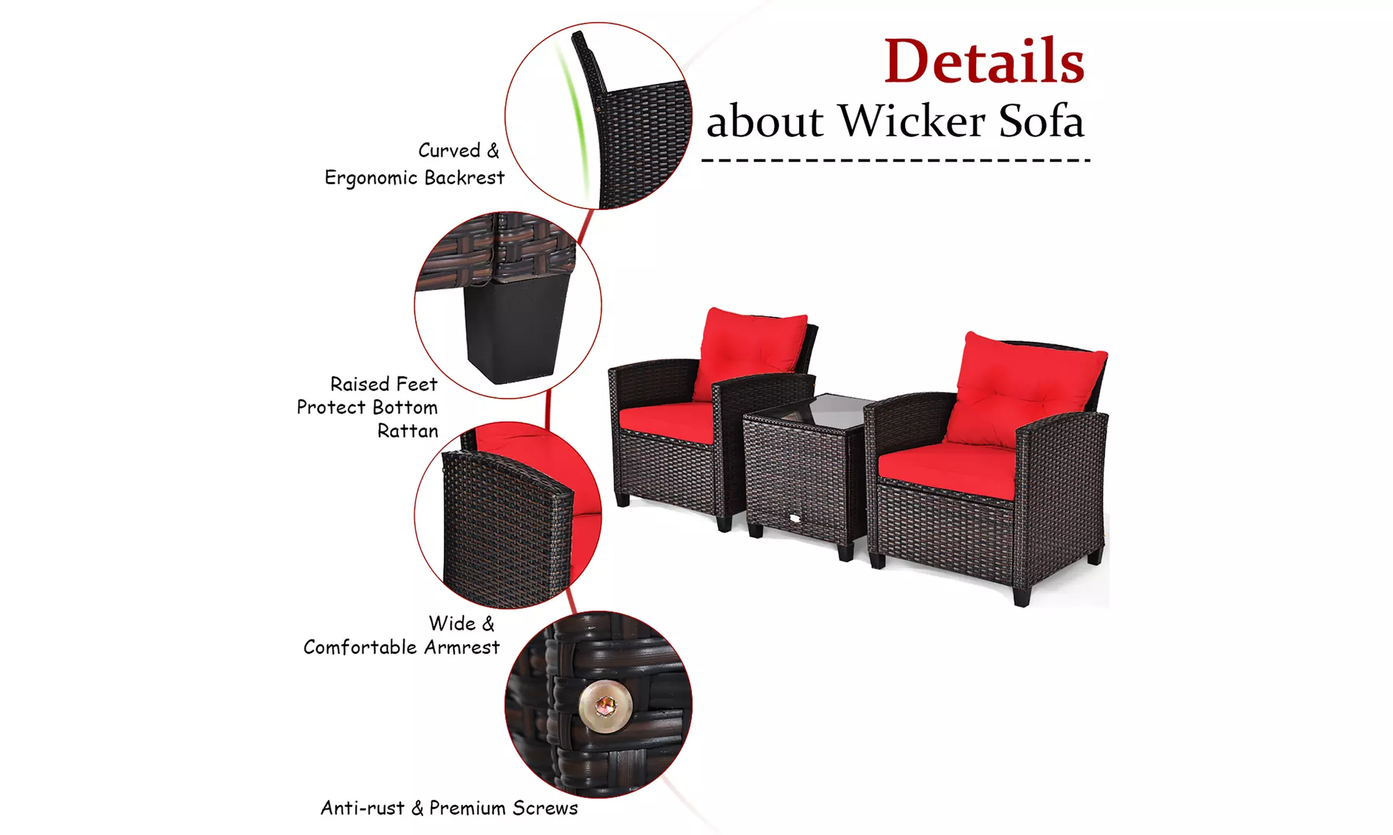 Costway 3 Piece Patio Rattan Furniture Set