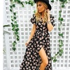 Image 10: Bohemian Floral Printed Wrap V Neck Short Sleeve Split Beach Party Maxi Dress