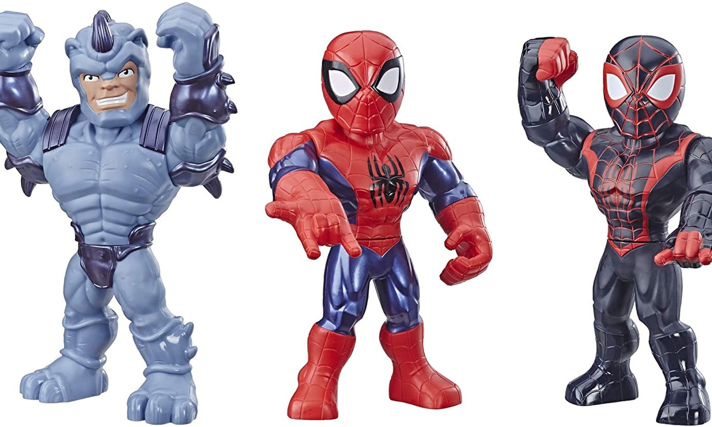 Mega Mighties Marvel Super Hero Adventures 3 Pack SpiderMan, Kid Arachnid, Rhino