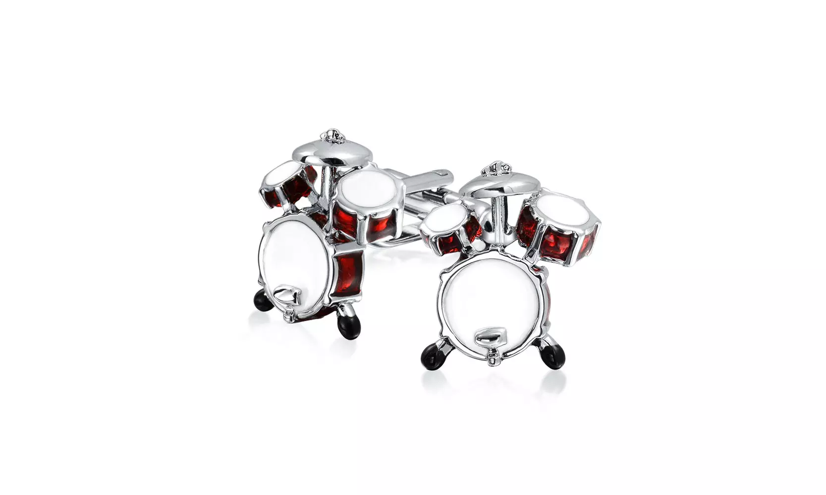 Drummer Musician Drum Set Shirt Cufflinks Brown Silver Tone Steel - Primary Image