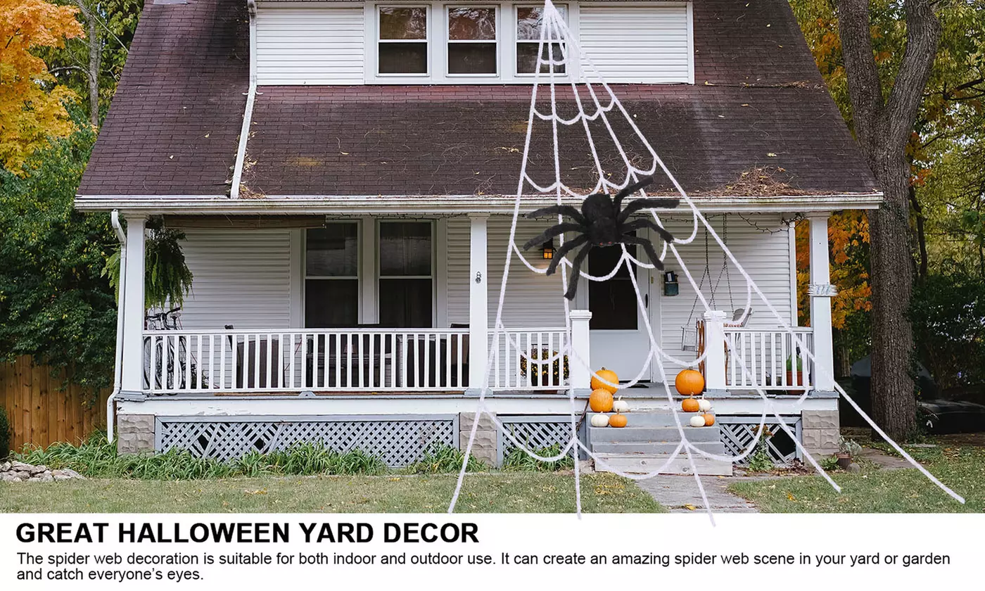 16.4/23FT Giant Spider Web Halloween Decor Outdoor Spider Set Scary Party Prop