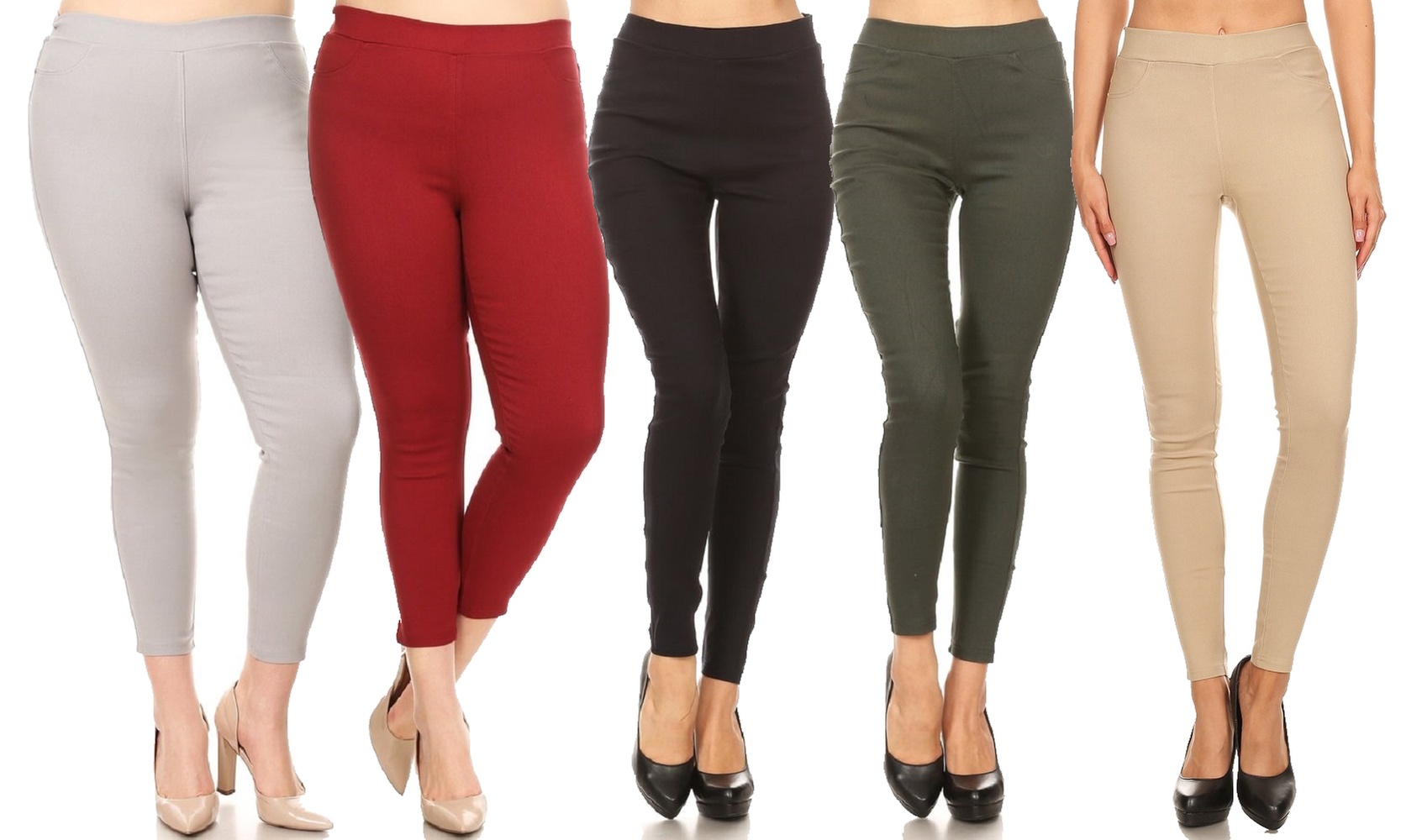 3-Pack Women's High Waist Pull-On Stretchy Skinny Jeggings with Plus Size