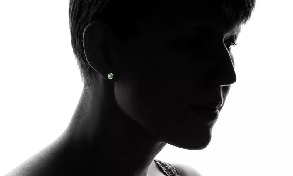Lab-Created Emerald Crown Stud Earrings with Matching Bracelet Set By GEMBASSY - Second Medium