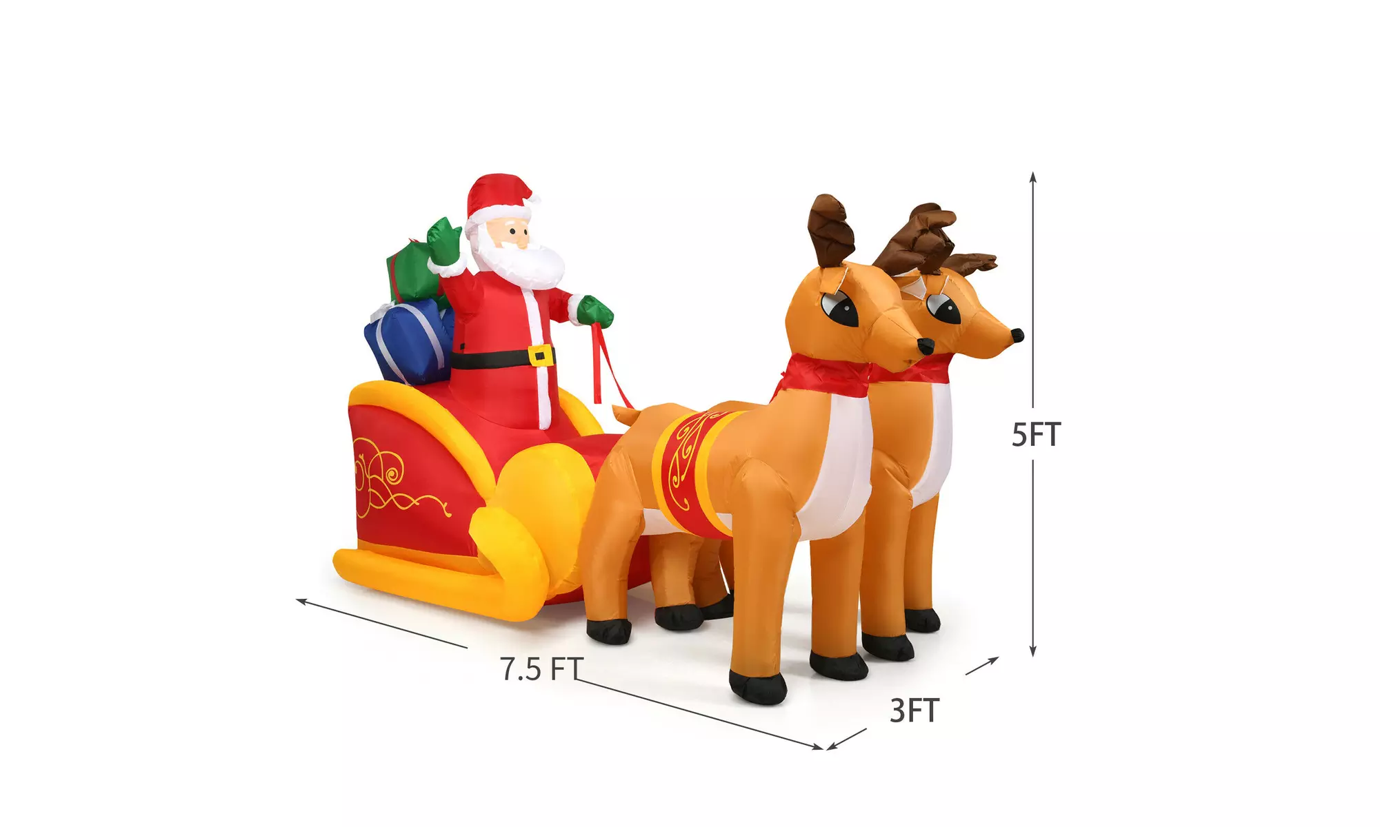 7.5 Ft Inflatable Santa Double Deer w/Sled Christmas Outdoor Decoration