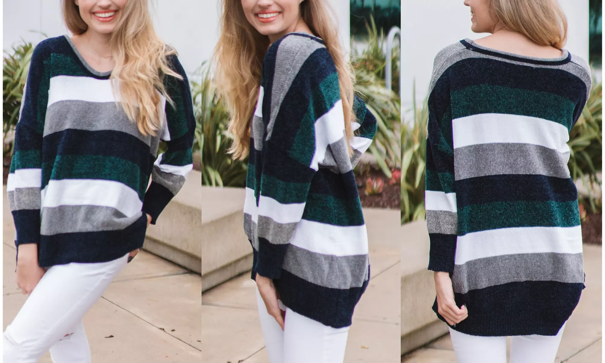 Reflection Women's Chenille Striped Lightweight Sweater. Plus Sizes Available. - Second Medium