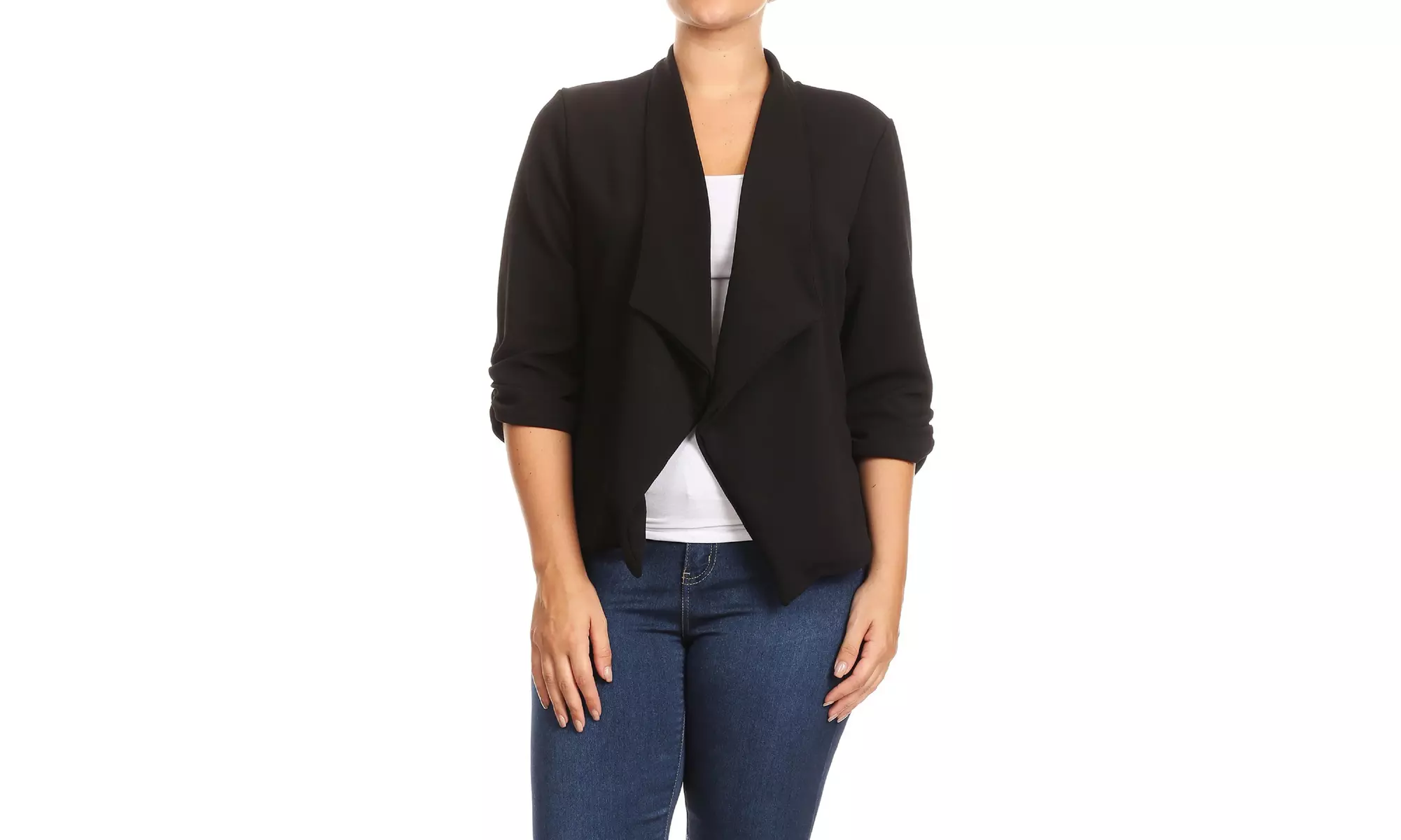 Women's Casual Plus Size Solid Open Front Blazer Jacket 