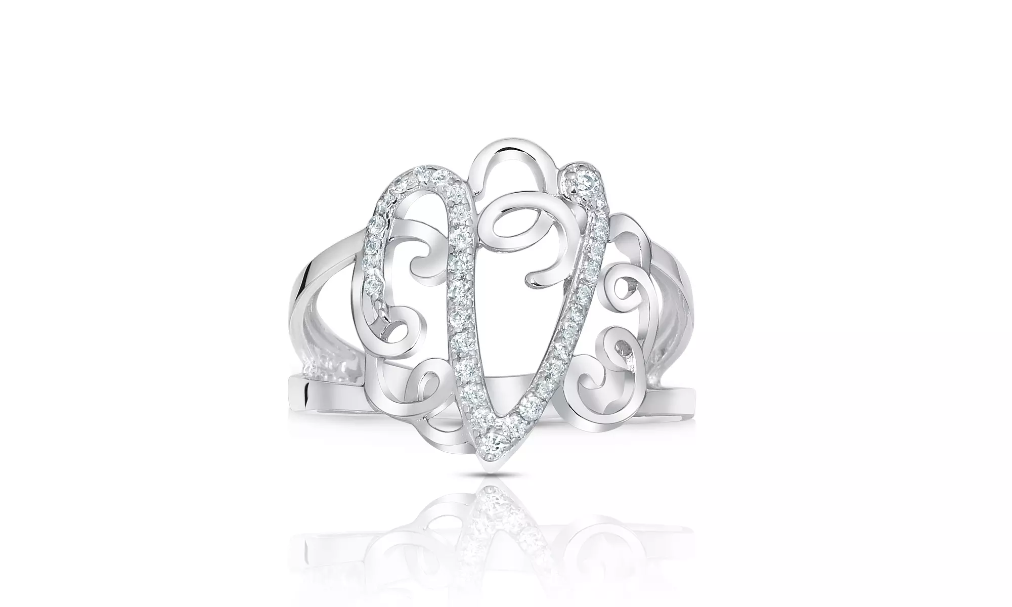 Crystal Monogram Ring in Sterling Silver