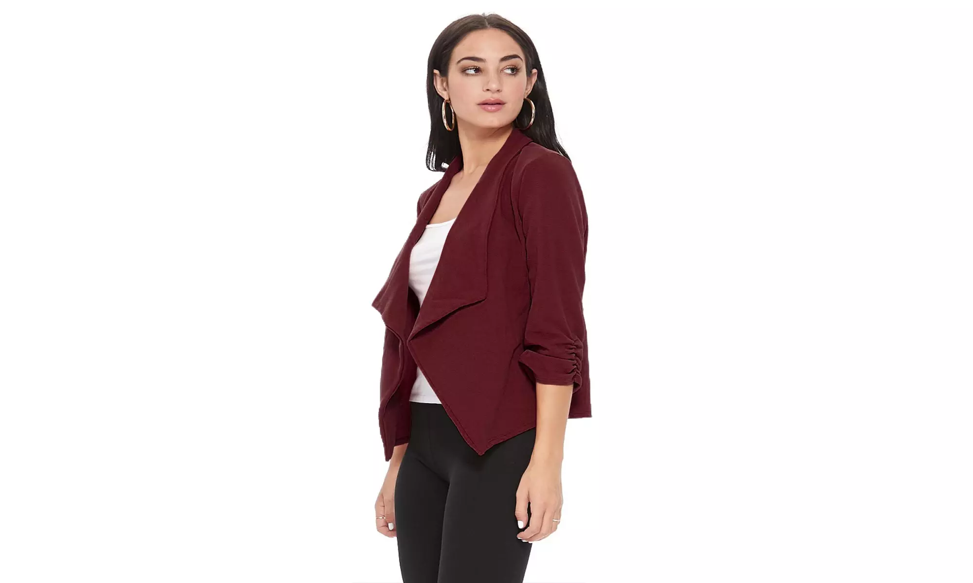 MOA Collection Solid Draped Open Front 3/4 Sleeve Jacket