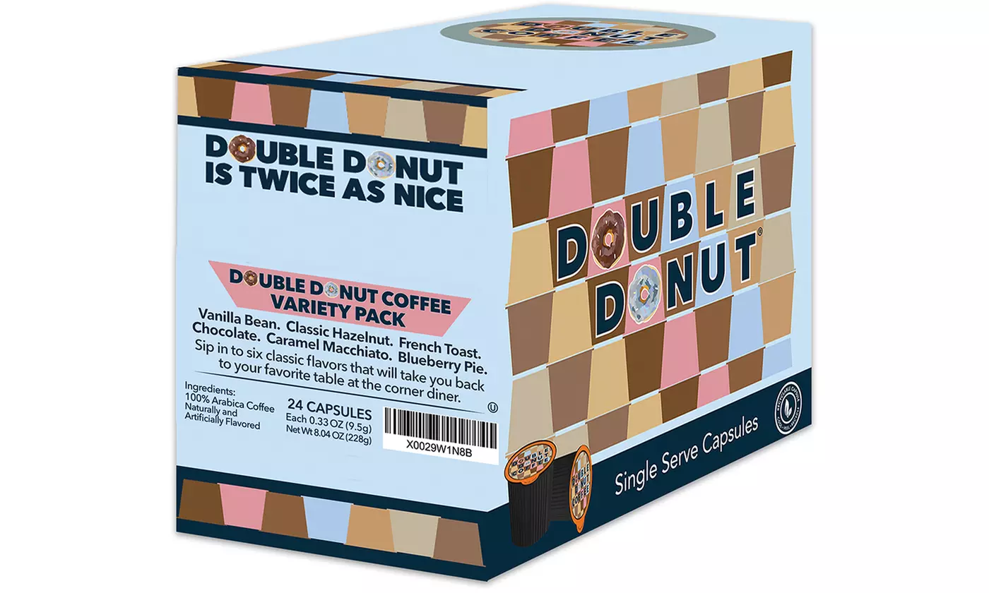 Double Donut Variety Pack Sampler for K-Cup Brewers (24 or 72 Count) - Primary Image