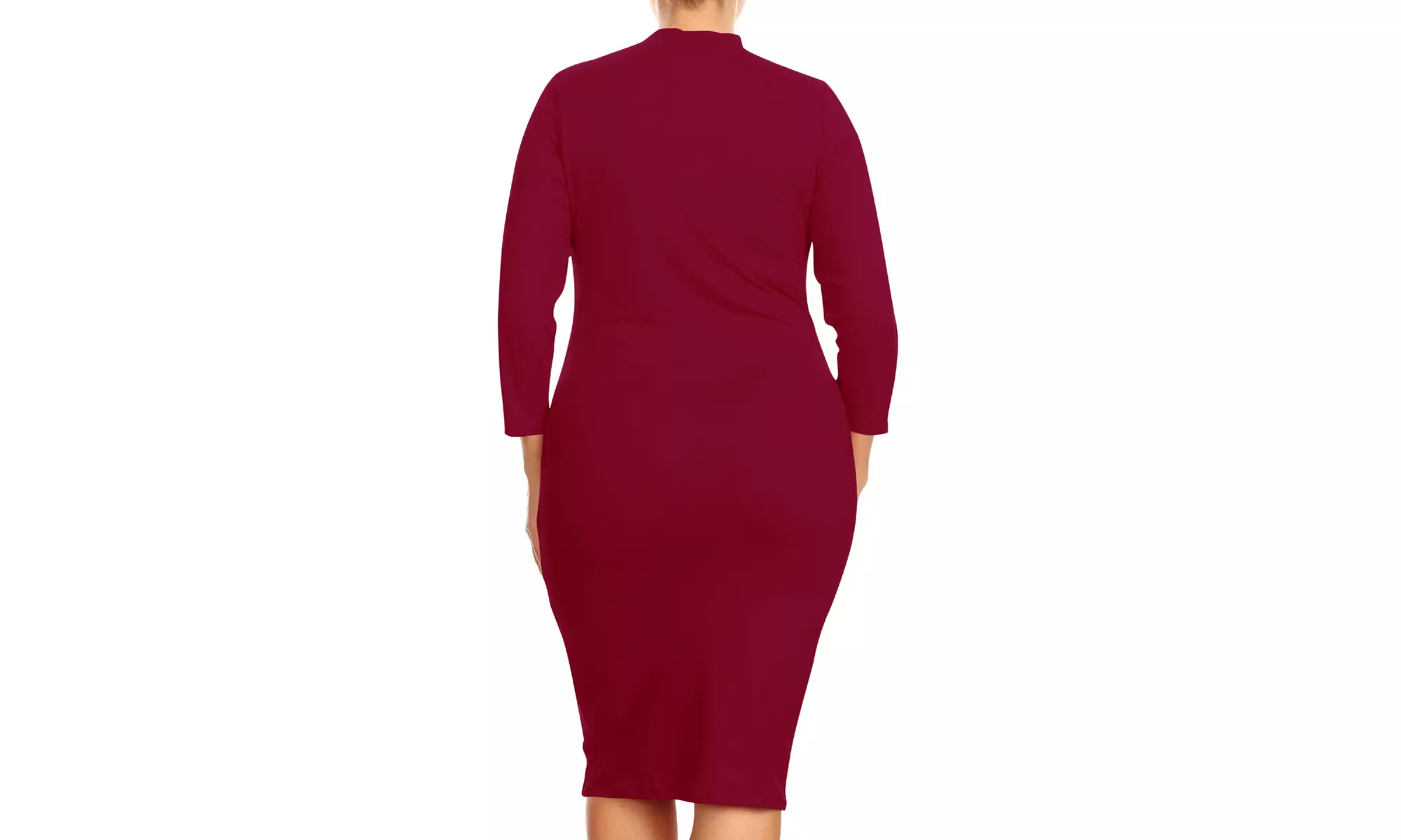 Women's Plus Size Mock Neck 3/4 Sleeves Casual Solid Bodycon Casual Mid Dress