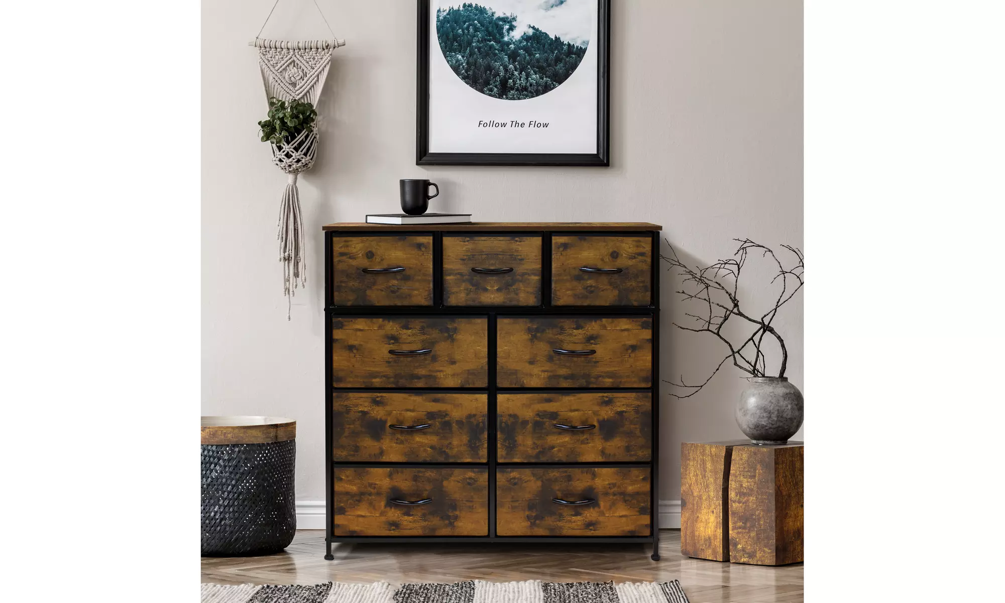 Sorbus Dresser w/ 9 Drawers - Bedroom Chest Furniture Tower - Rustic Wood - Primary Image