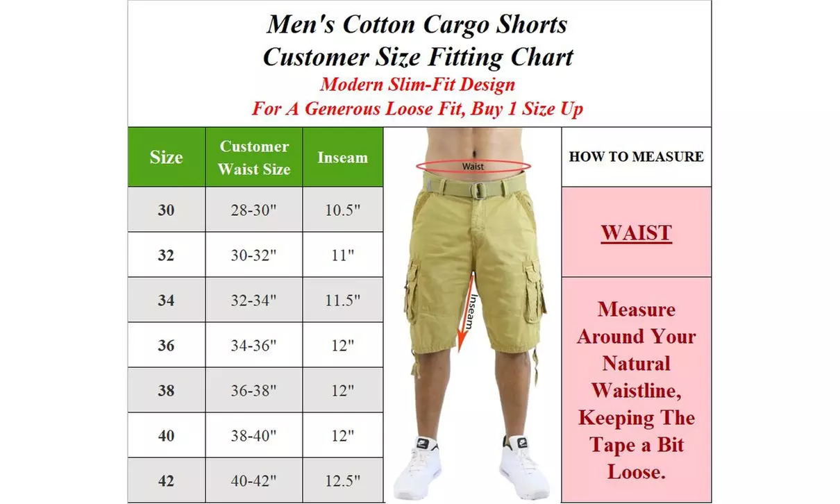 Men's Slim Fitting Cotton Cargo Shorts With Belt (Sizes, 30-42)