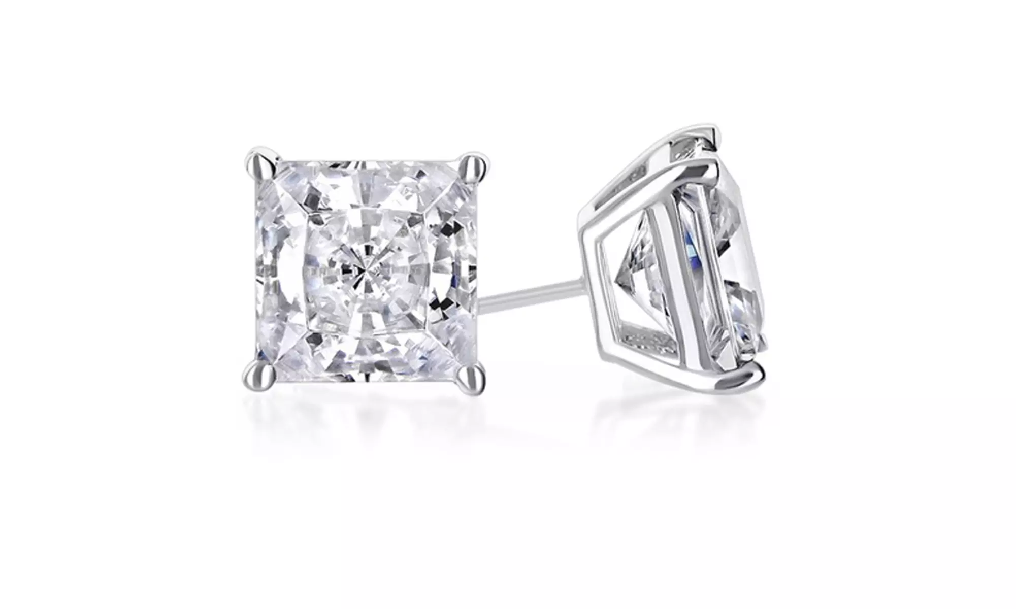 Paris Jewelry 10k White Gold White Sapphire Princess & Round Stud Earrings