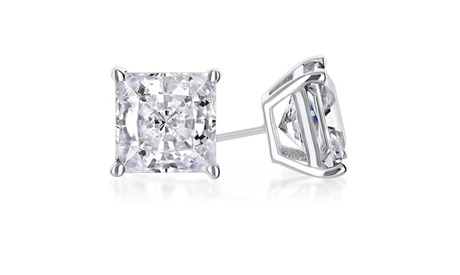 Paris Jewelry 10k White Gold White Sapphire Princess & Round Stud Earrings 2 Ct Sapphire Princess White Sapphire