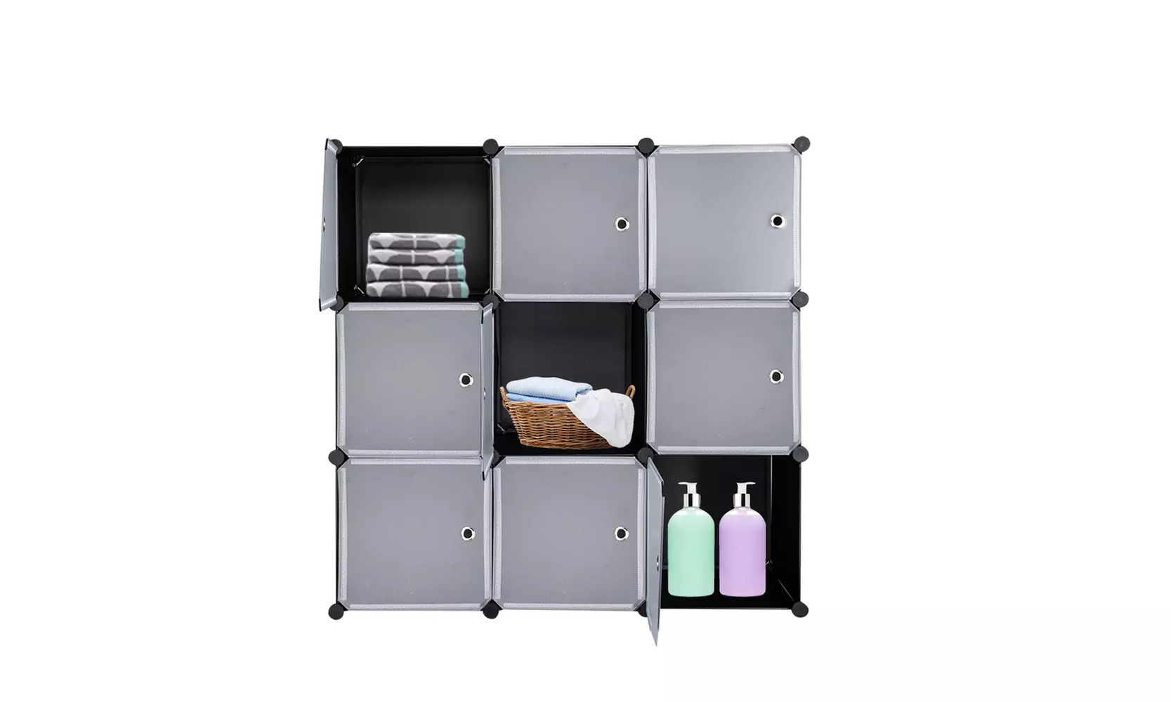 9-Cube Plastic Closet Cabinet, Modular Book Shelf Organizer Units with Doors  - Primary Image
