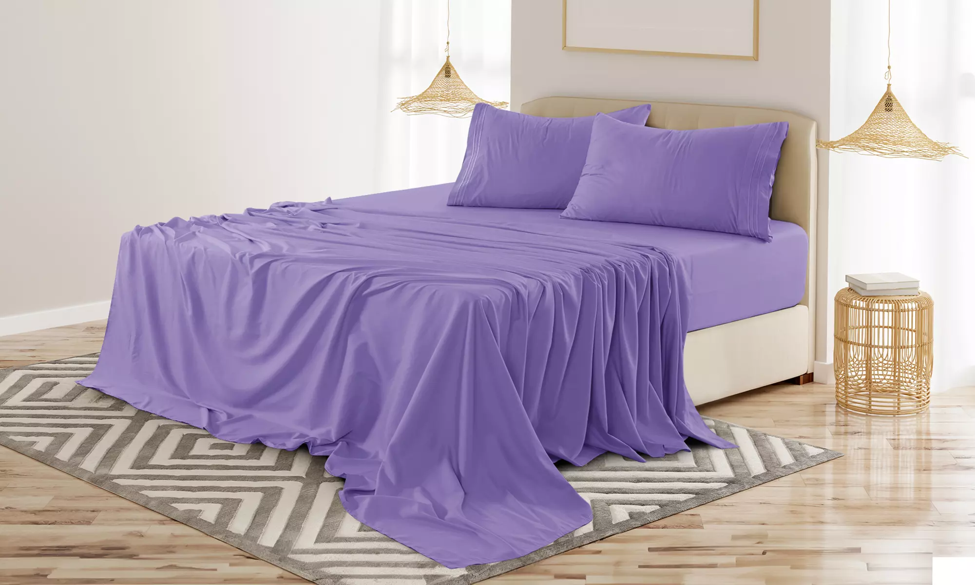 Lux Decor 4Pc Deep Pocket Sheet Set With Embroidered Pillowcases & Giftable Bag