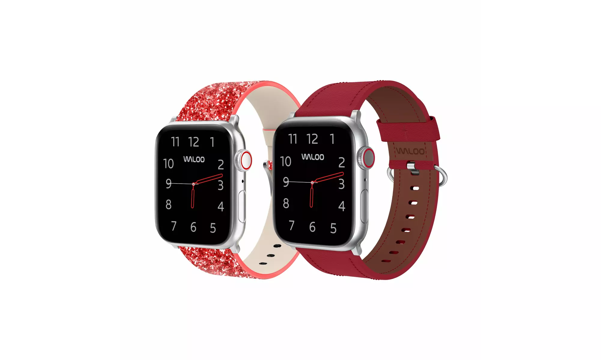 Waloo 2-Pack Leather Bling and Classic Leather Apple Watch Bands