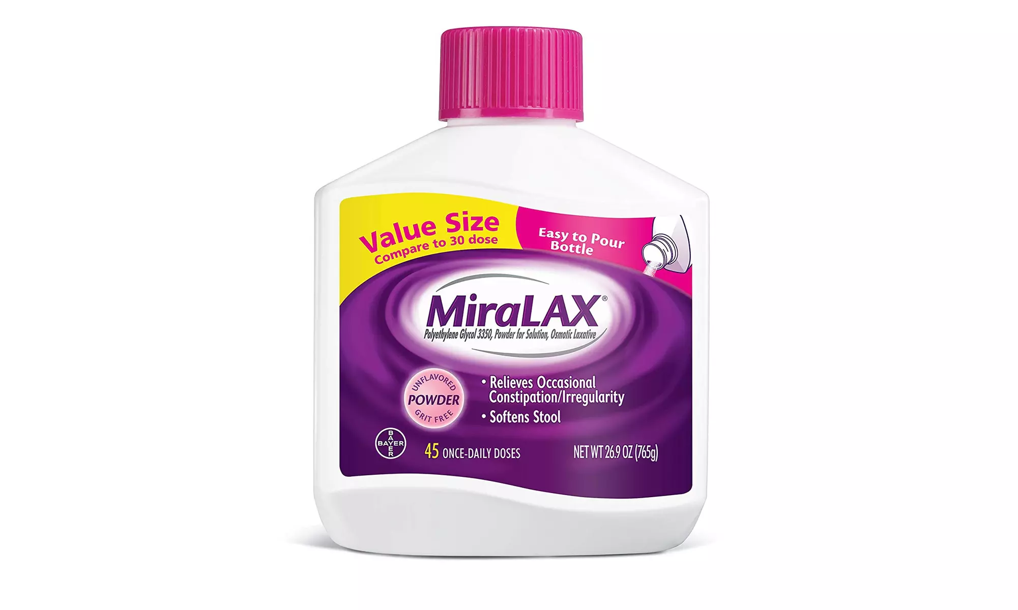 MiraLAX Powder Laxative, Polyethylene Glycol 3350, 45 dose - Primary Image