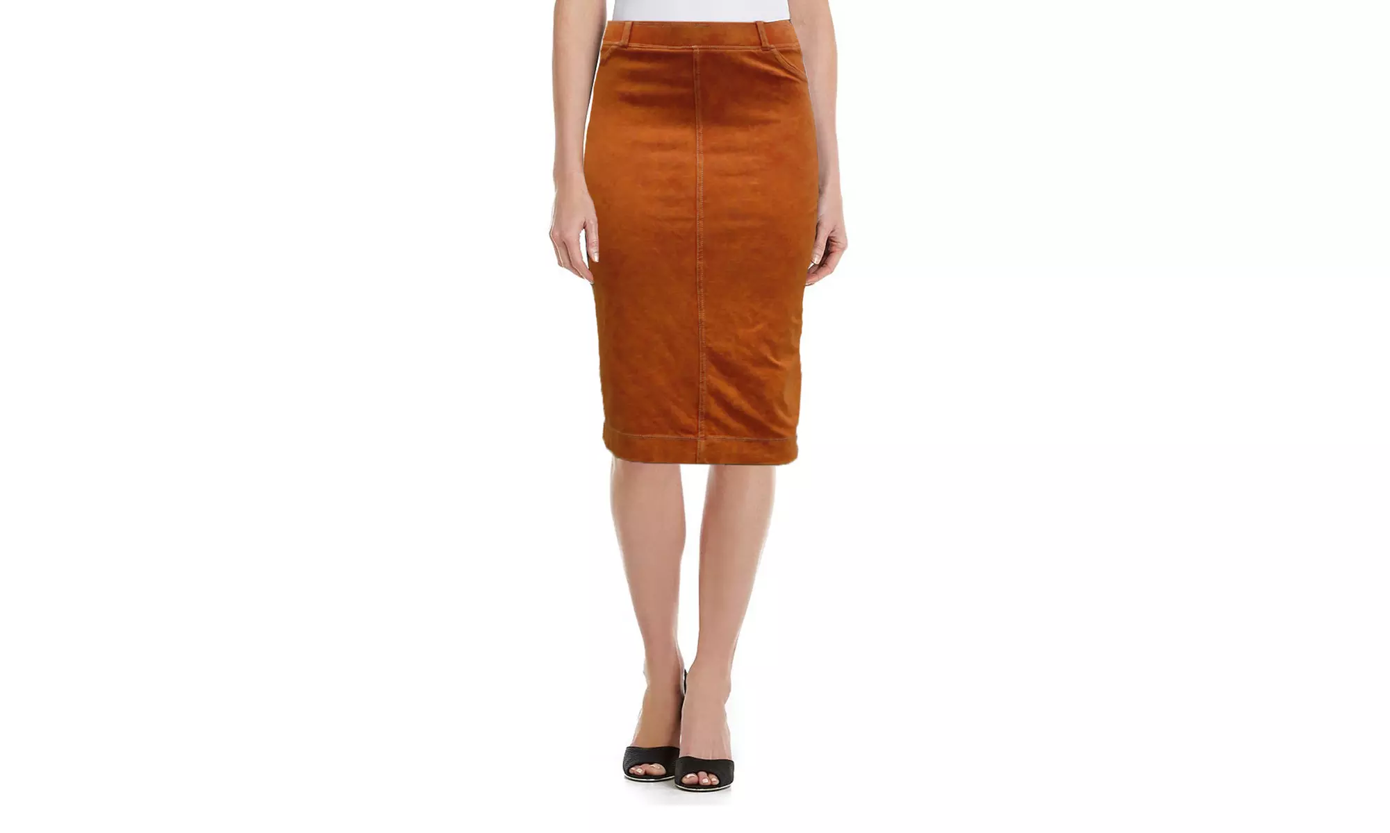 Miss MEME Junior's Denim Pencil Skirt Orange - Primary Image