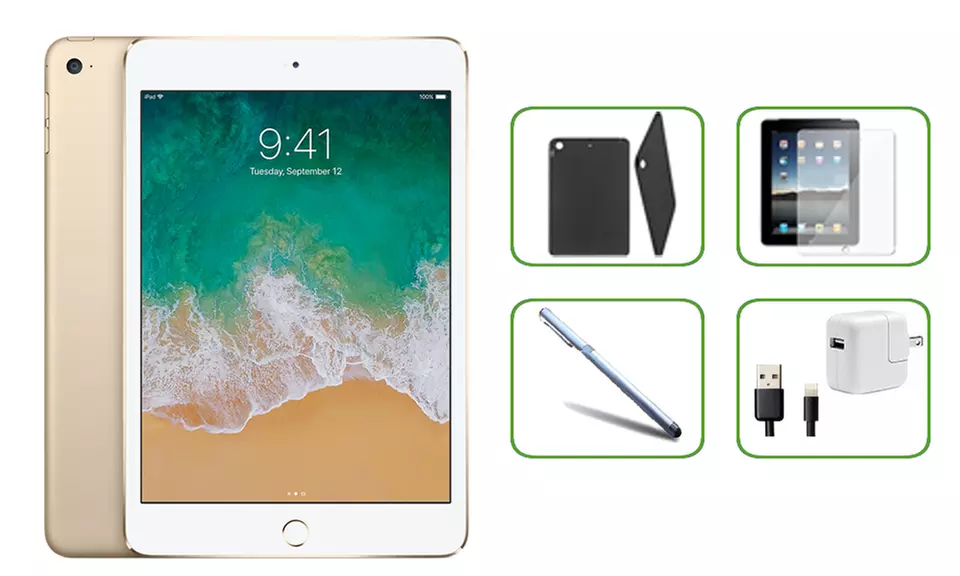 Apple iPad Mini 4 WiFi Only Tablet With Accessories Bundle (Scratch & Dent) - Second Medium