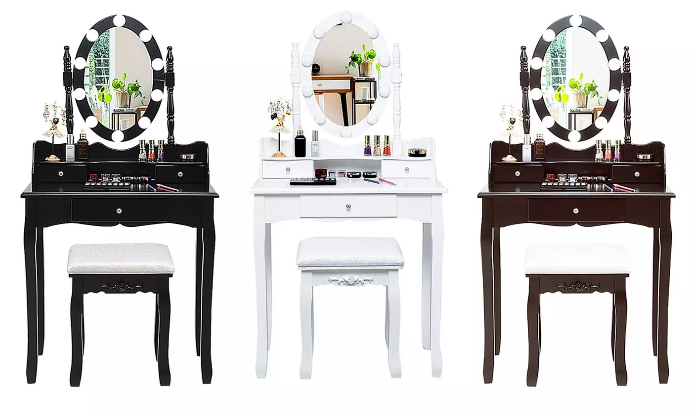Costway Makeup Vanity Dressing Table Set w/10 Dimmable Bulbs and Touch Switch  - Primary Image
