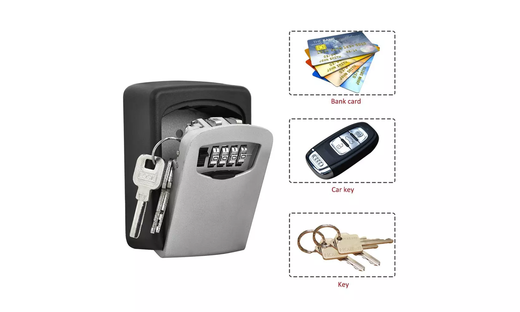 4-Digit Combination Lock Box, Wall Mounted Stainless Steel Key Safe Box - Primary Image