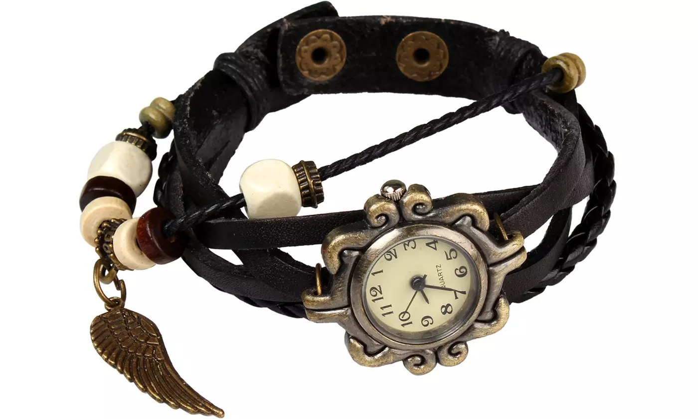 Women's Vintage Bohemian Vegan Leather Watch  (Charm And Color Choices)