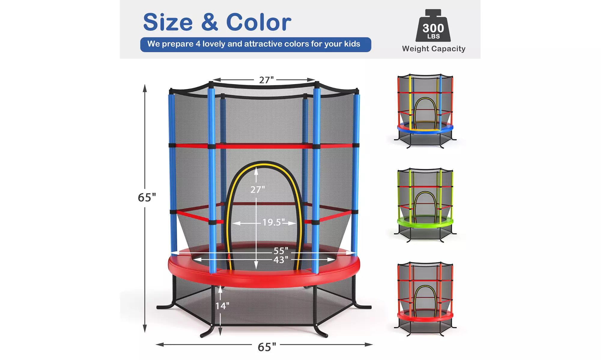 Youth Jumping Round Trampoline 55'' Exercise W/ Safety Pad Enclosure Combo Kids