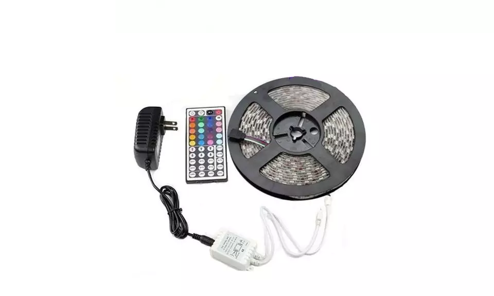 5M RGB 3528 Waterproof LED Strip light SMD 44 Key Remote 12V US Power Full Kit - Primary Image