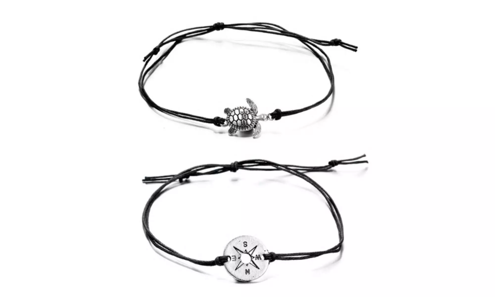 Compass Turtle Charm Rope String Anklet Bracelet Set - Second Medium