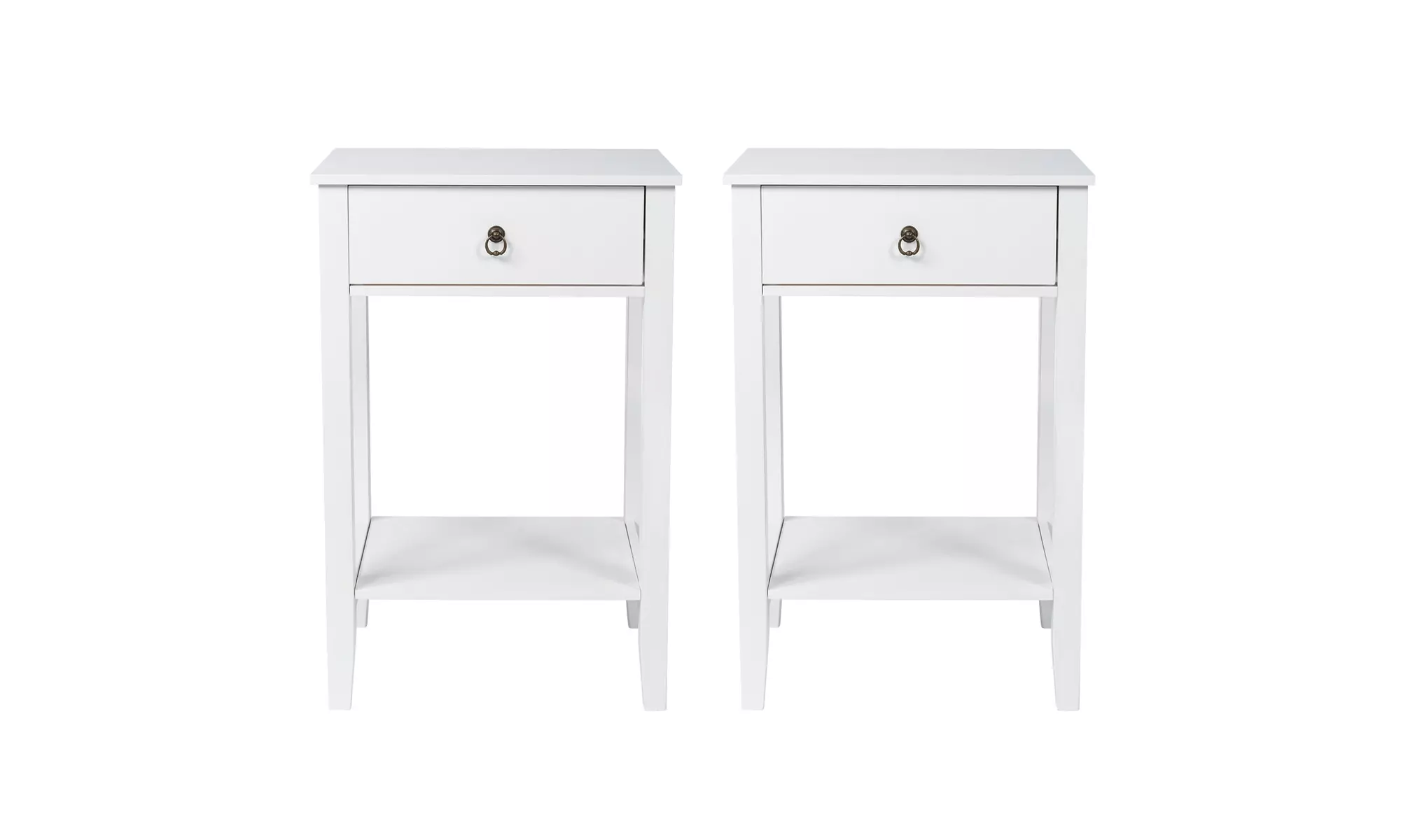 Wooden Side End Table Nightstand Storage Shelf with Bin Drawer Sets of 2 White - Primary Image