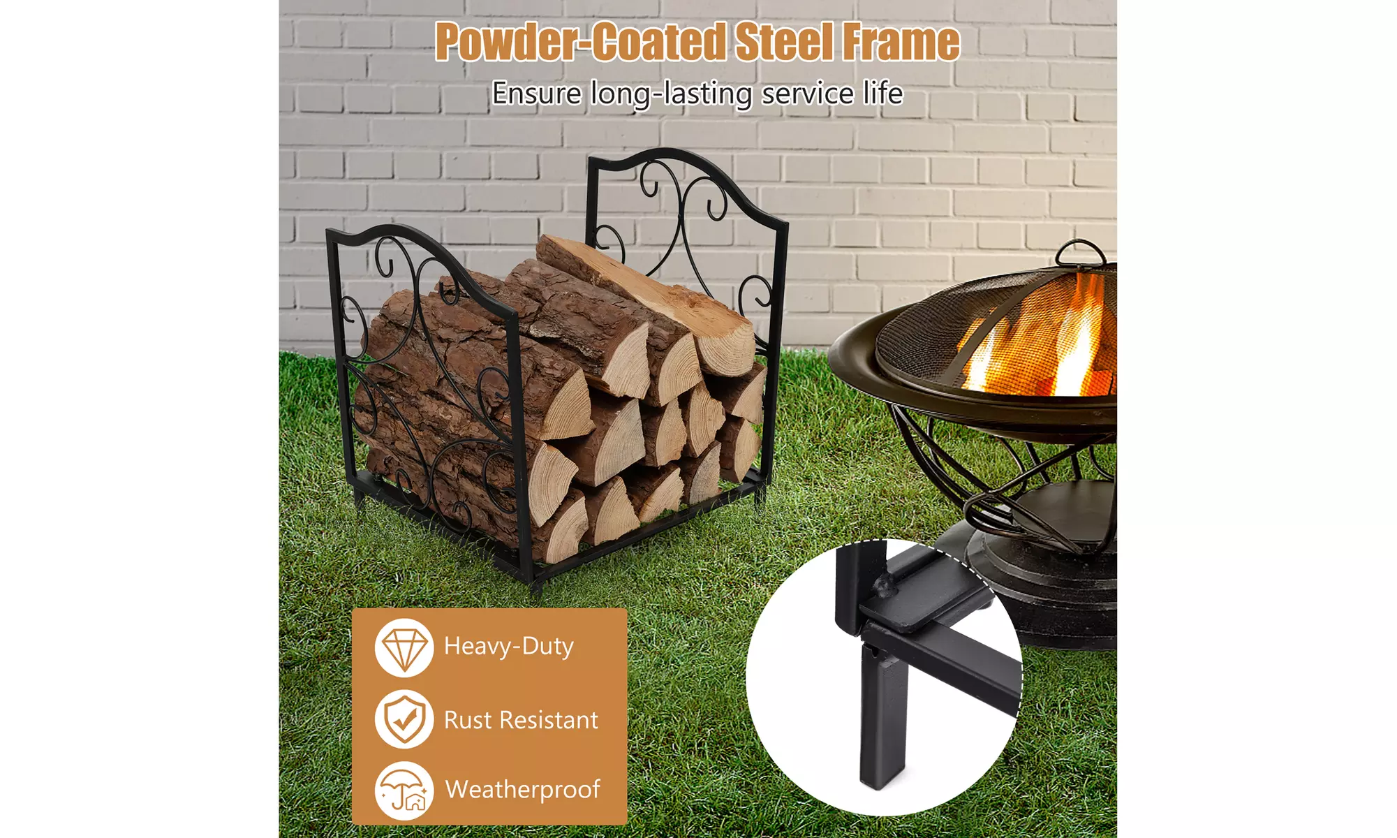 Costway 17'' Firewood Rack Decorative Steel Firewood Storage 