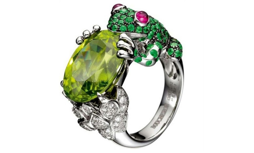 Image 1: 925 Sterling Silver Oval Peridot Ruby Eye Tsavorite Rings 