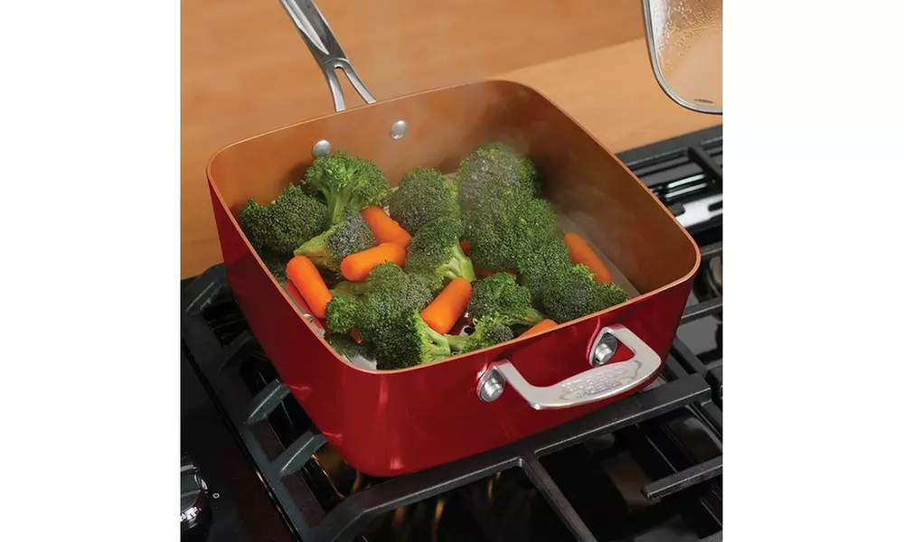 BulbHead Red Copper Infused Non-Stick Square Ceramic 5 Piece 10-Inch Pan - Second Medium