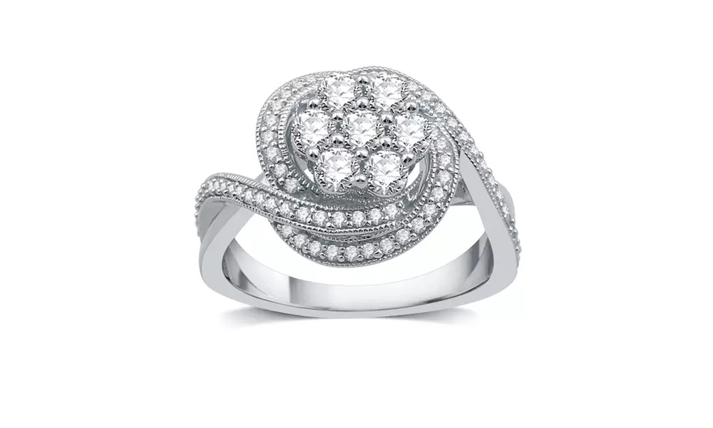 1 CTTW Diamond Swirl Fancy Engagement Ring in 10K Gold By DeCarat - Second Medium