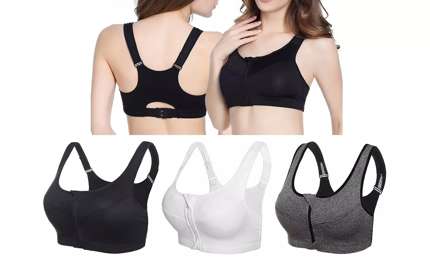 Wire-Free Sports Bra, Cotton Blend in Gray, Black, White - Primary Image