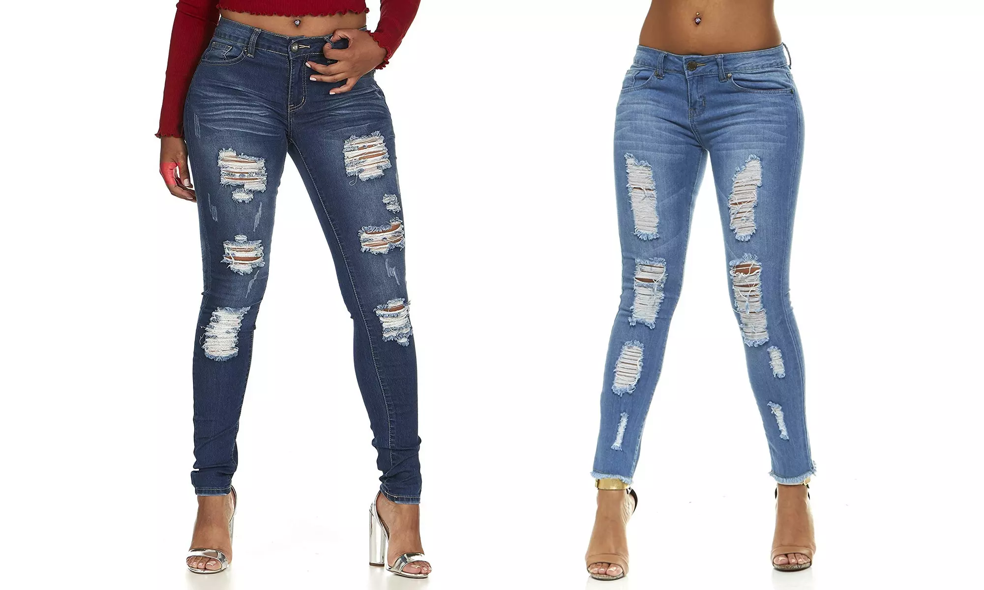 VIP Jeans Juniors Destroyed Ripped Distressed Raw Hem Skinny Jeans - Primary Image