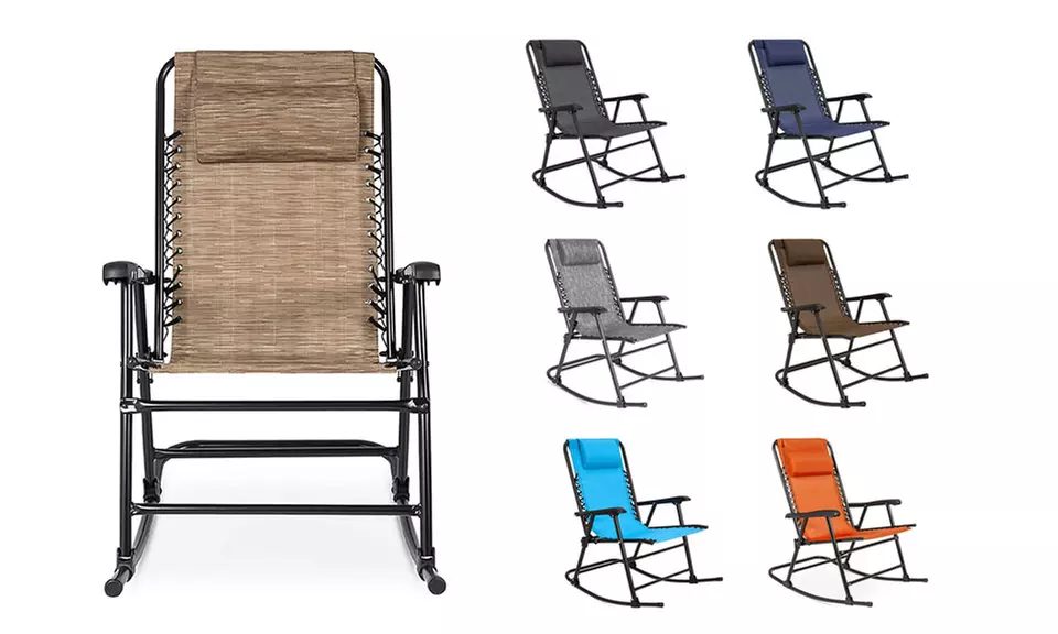 Foldable Zero Gravity Rocking Mesh Patio Recliner Chair w/Headrest Pillow - Primary Image